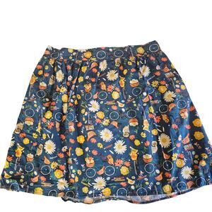 Retrolicious ModCloth Floral Bikes Pleated Short Skater Skirt Plus Size 2XL 3632